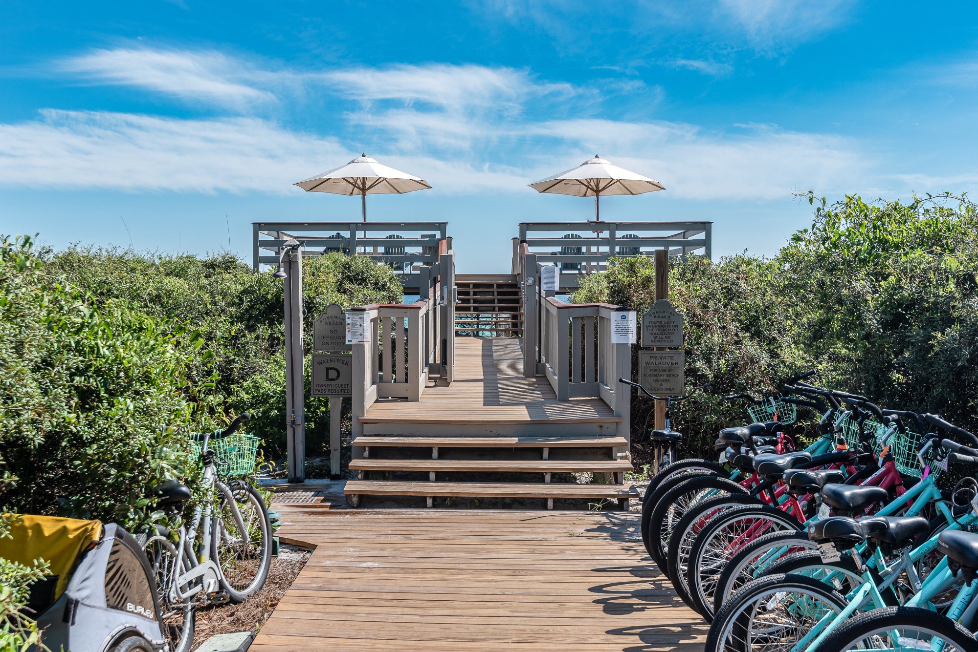 Bikes at Rosemary Beach beach walkover 30A